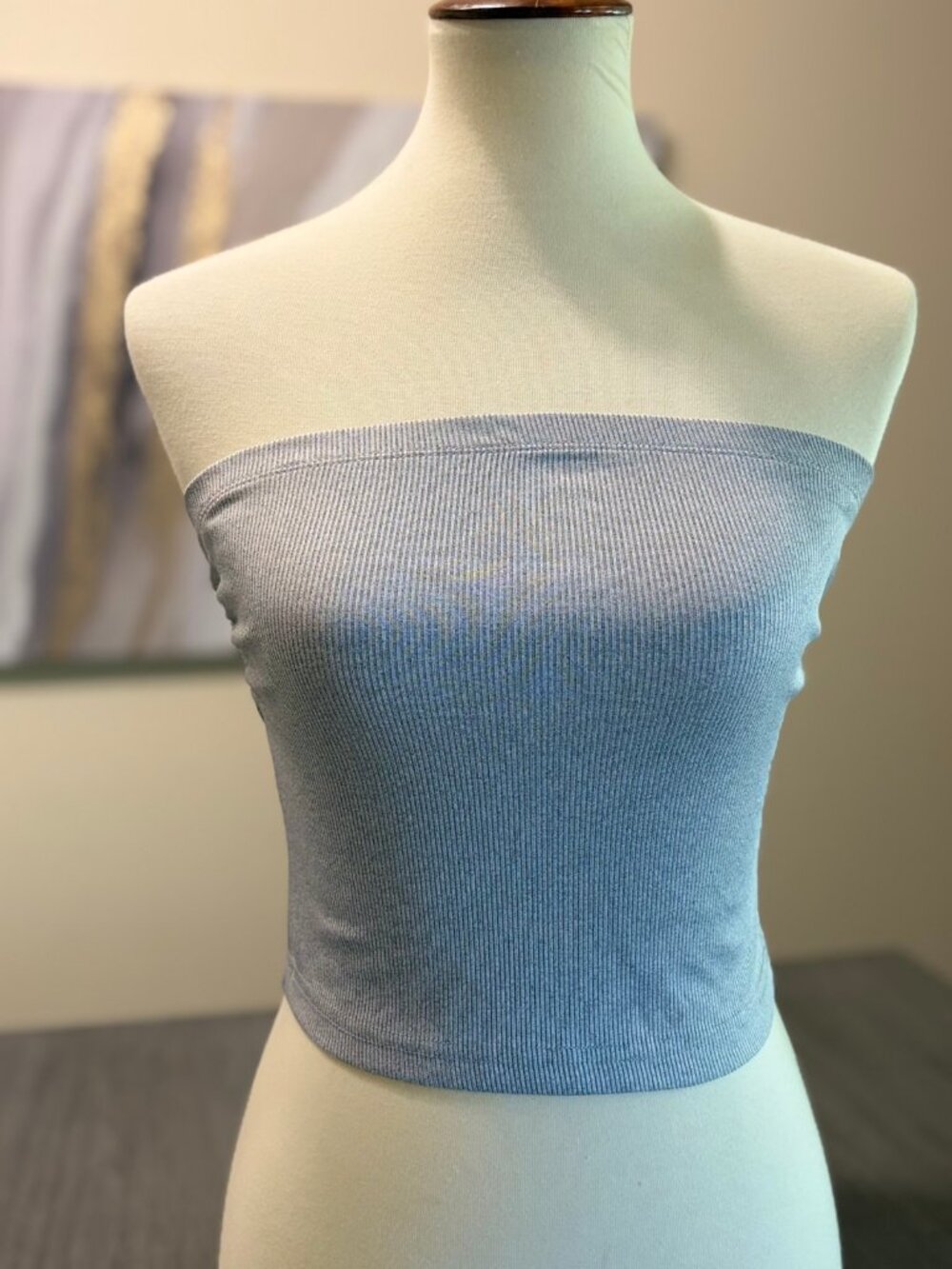 Women's Grey Ribbed Tube Top Strapless Bandeau Size Small